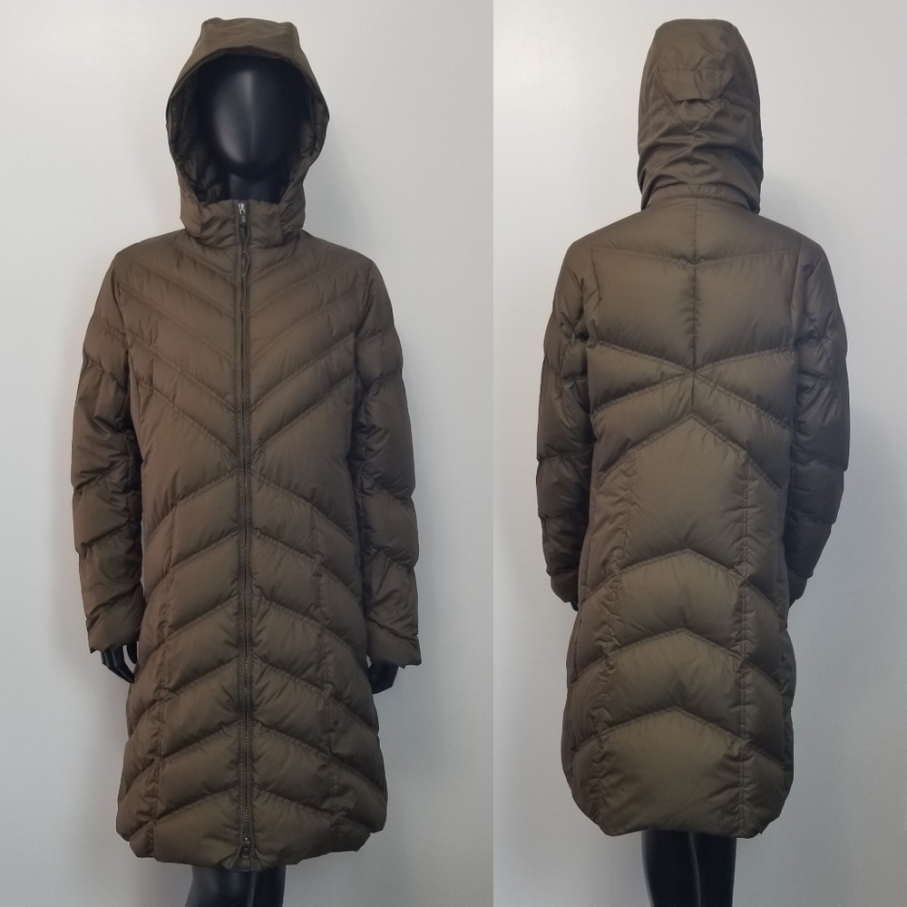 Patagonia Brown Long Quilted Puffer Rain Trench Coat Parka Hooded Down J…